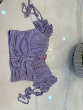 Lavender Ruched Off-Shoulder Crop Top